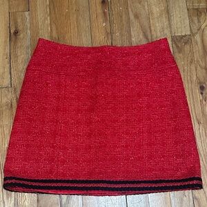 Bergdorf Goodman Red Tweed Mini Skirt with Black Hem Detailing